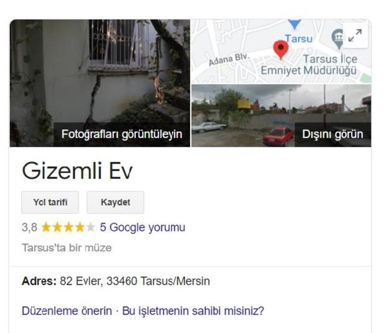 Mersindeki gizemli ev Googleın haritalarda işaretlendi